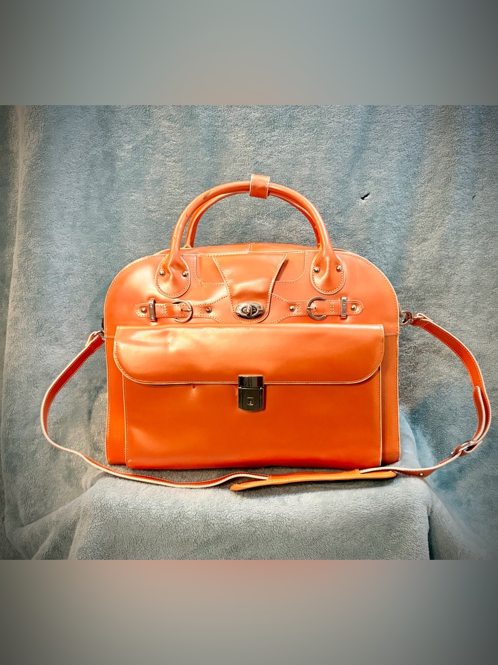 McKlein Roseville Leather Laptop Briefcase Weekender Bag - Orange